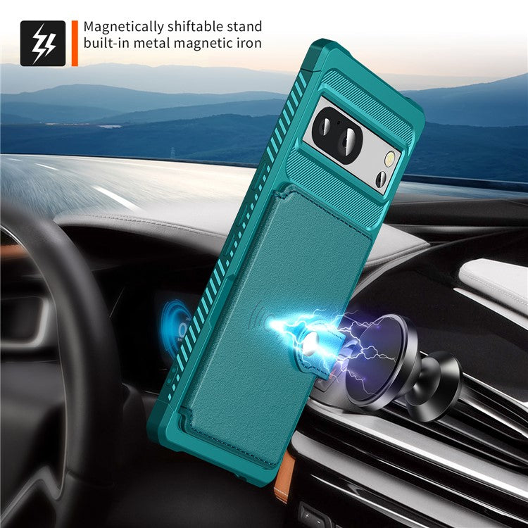 ZM03 For Google Pixel 8a Case Card Holder PU Leather+TPU Dual Layer Hybrid Protective Cover - Green