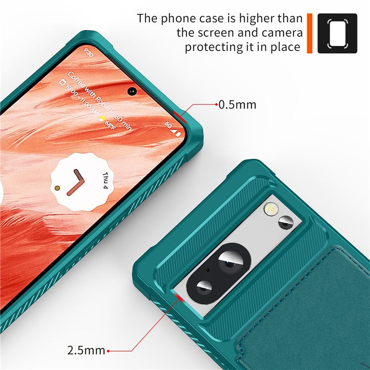 ZM03 For Google Pixel 8a Case Card Holder PU Leather+TPU Dual Layer Hybrid Protective Cover - Green