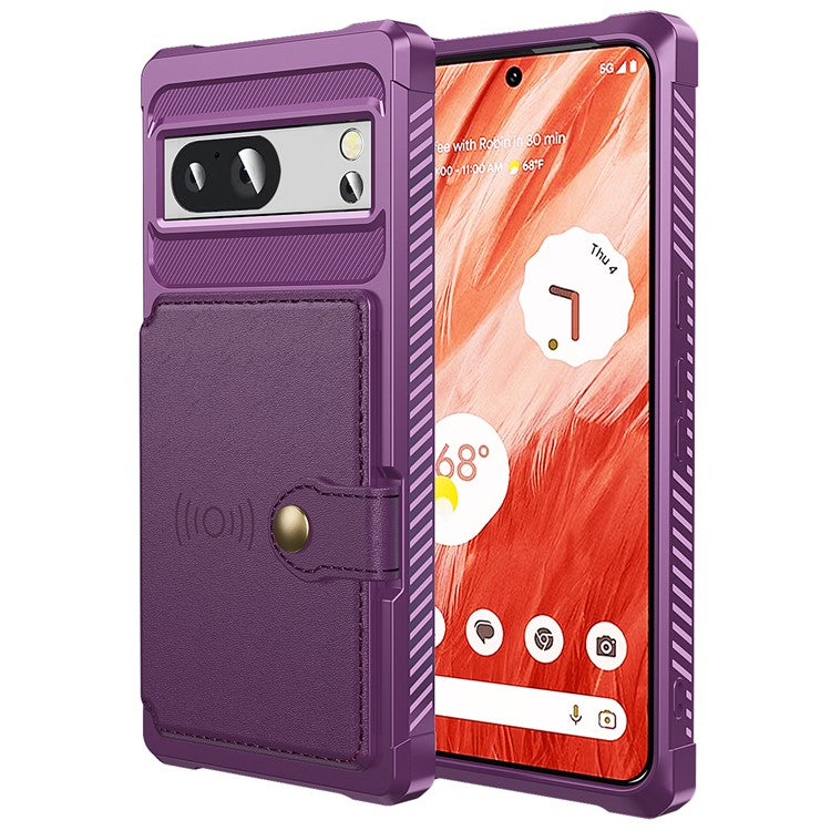 ZM03 For Google Pixel 8a Case Card Holder PU Leather+TPU Dual Layer Hybrid Protective Cover - Purple