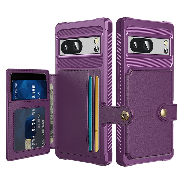 ZM03 For Google Pixel 8a Case Card Holder PU Leather+TPU Dual Layer Hybrid Protective Cover - Purple