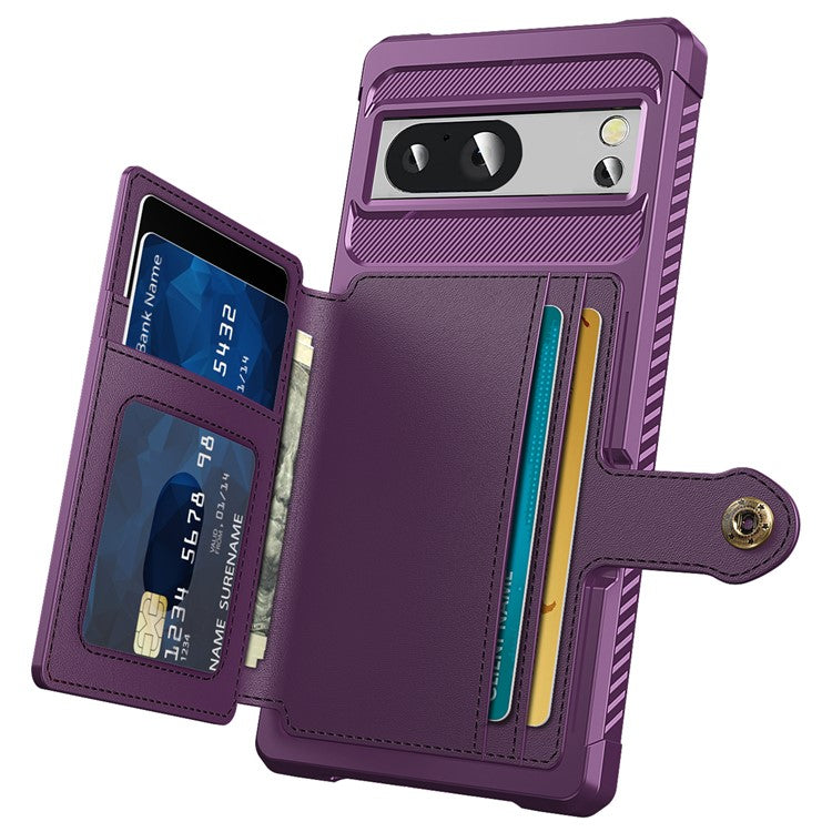 ZM03 For Google Pixel 8a Case Card Holder PU Leather+TPU Dual Layer Hybrid Protective Cover - Purple