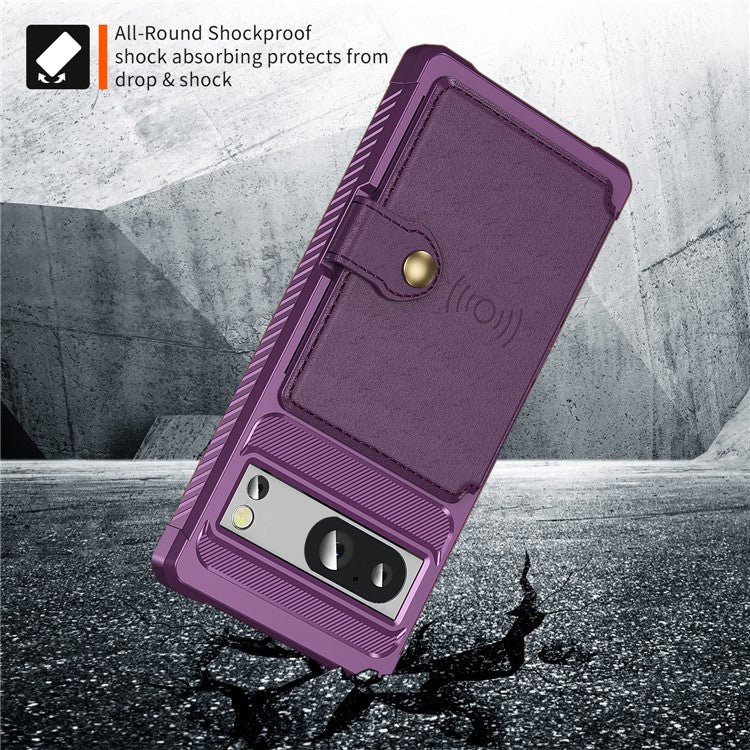 ZM03 For Google Pixel 8a Case Card Holder PU Leather+TPU Dual Layer Hybrid Protective Cover - Purple