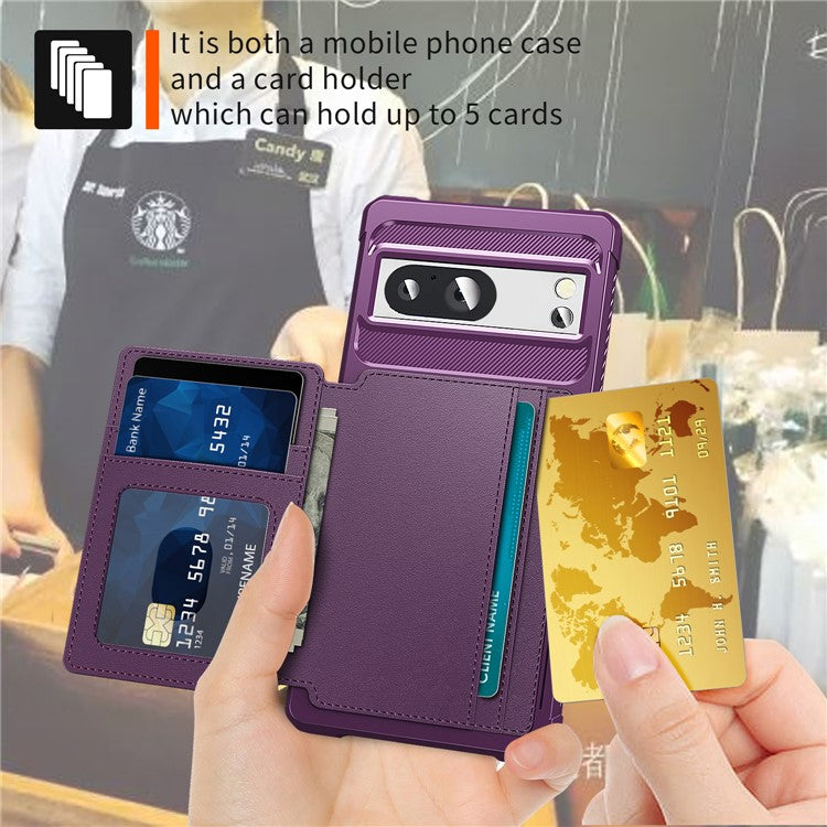 ZM03 For Google Pixel 8a Case Card Holder PU Leather+TPU Dual Layer Hybrid Protective Cover - Purple