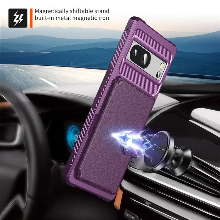 ZM03 For Google Pixel 8a Case Card Holder PU Leather+TPU Dual Layer Hybrid Protective Cover - Purple