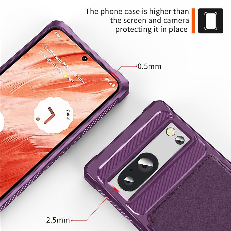 ZM03 For Google Pixel 8a Case Card Holder PU Leather+TPU Dual Layer Hybrid Protective Cover - Purple