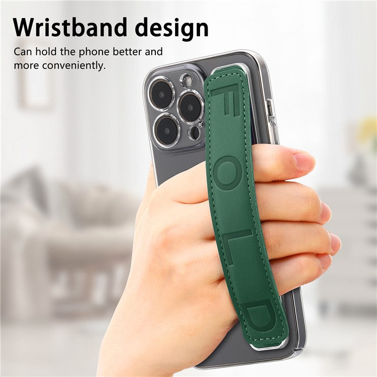 SP-03 PU Leather Phone Back Wrist Band Anti-Loss Adhesive Strap - Dark Green