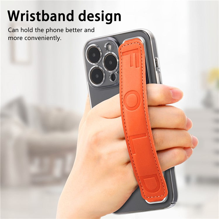 SP-03 PU Leather Phone Back Wrist Band Anti-Loss Adhesive Strap - Orange