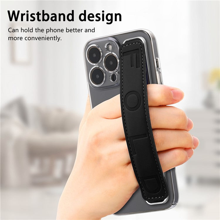 SP-03 PU Leather Phone Back Wrist Band Anti-Loss Adhesive Strap - Black