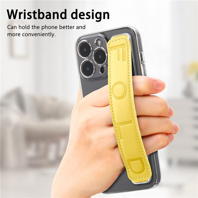 SP-03 PU Leather Phone Back Wrist Band Anti-Loss Adhesive Strap - Yellow