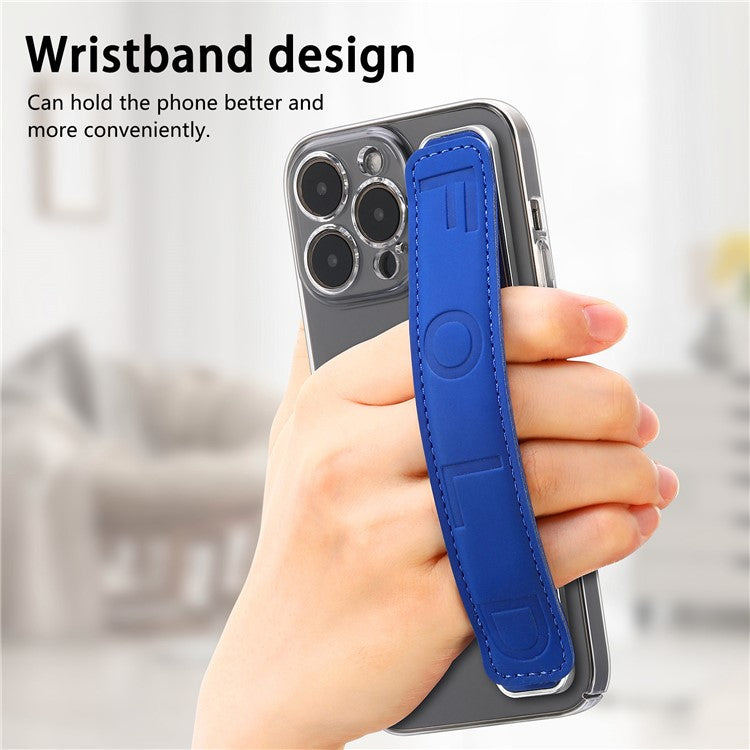 SP-03 PU Leather Phone Back Wrist Band Anti-Loss Adhesive Strap - Dark Blue