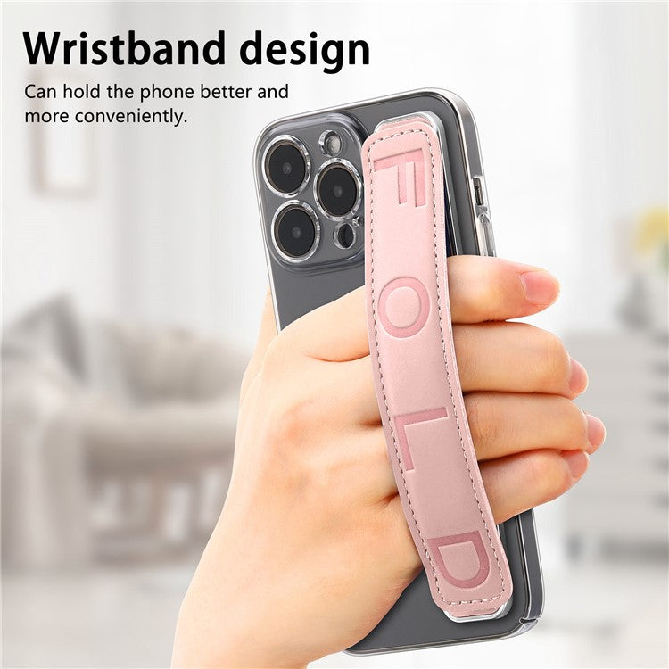 SP-03 PU Leather Phone Back Wrist Band Anti-Loss Adhesive Strap - Pink