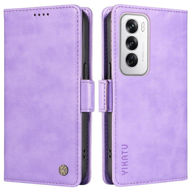 YIKATU YK-007 For Oppo Reno12 5G (Global) Phone Case Anti-Drop PU Leather Stand Wallet Cover - Purple