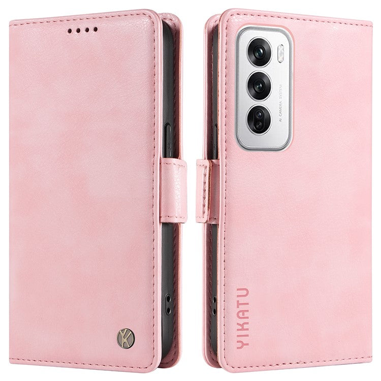 YIKATU YK-007 For Oppo Reno12 5G (Global) Phone Case Anti-Drop PU Leather Stand Wallet Cover - Pink