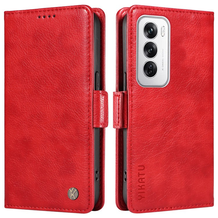 YIKATU YK-007 For Oppo Reno12 5G (Global) Phone Case Anti-Drop PU Leather Stand Wallet Cover - Red