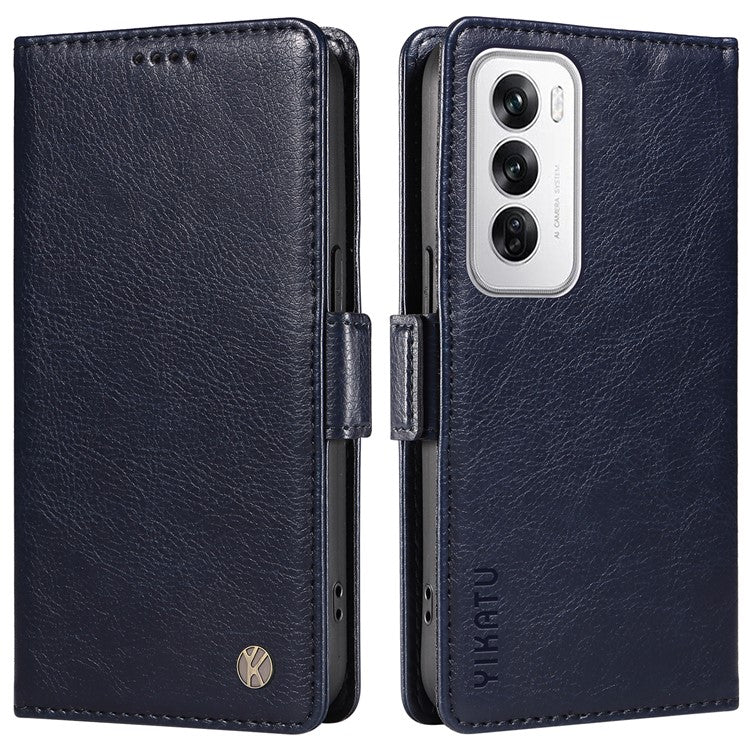 YIKATU YK-007 For Oppo Reno12 5G (Global) Phone Case Anti-Drop PU Leather Stand Wallet Cover - Sapphire