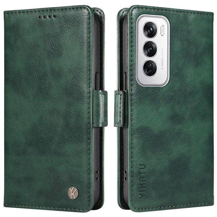 YIKATU YK-007 For Oppo Reno12 5G (Global) Phone Case Anti-Drop PU Leather Stand Wallet Cover - Green