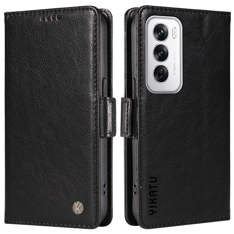 YIKATU YK-007 For Oppo Reno12 5G (Global) Phone Case Anti-Drop PU Leather Stand Wallet Cover - Black