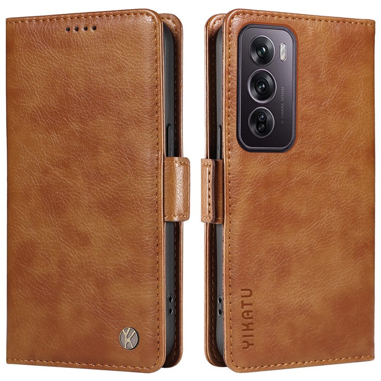 YIKATU YK-007 For Oppo Reno12 Pro 5G (Global) / (China) Phone Case Litchi Texture Leather Cover - Brown