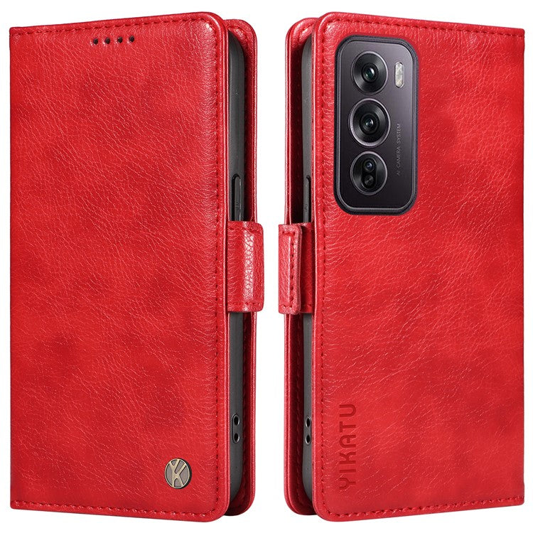 YIKATU YK-007 For Oppo Reno12 Pro 5G (Global) / (China) Phone Case Litchi Texture Leather Cover - Red