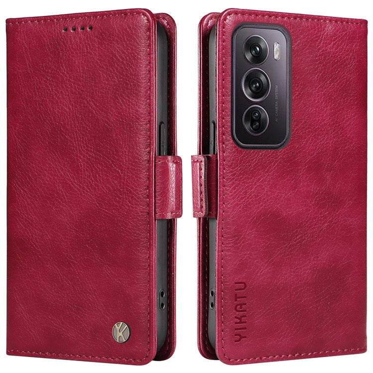 YIKATU YK-007 For Oppo Reno12 Pro 5G (Global) / (China) Phone Case Litchi Texture Leather Cover - Wine Red