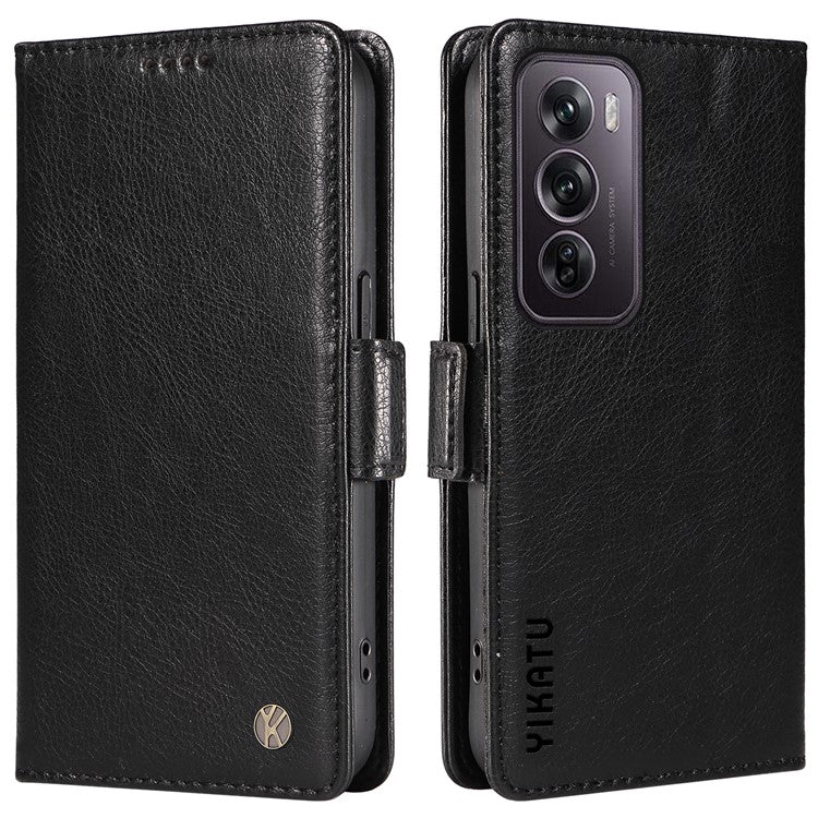 YIKATU YK-007 For Oppo Reno12 Pro 5G (Global) / (China) Phone Case Litchi Texture Leather Cover - Black