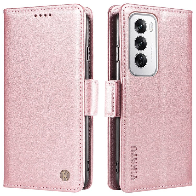 YIKATU YK-003 For Oppo Reno12 5G (Global) Case Magnetic Side Clasps Leather Wallet Phone Cover - Rose Gold