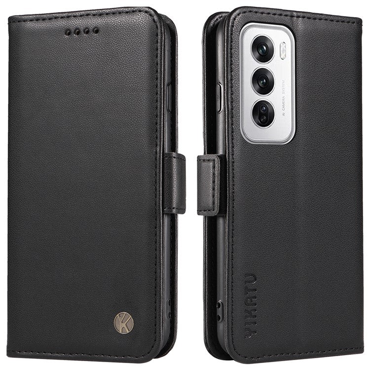 YIKATU YK-003 For Oppo Reno12 5G (Global) Case Magnetic Side Clasps Leather Wallet Phone Cover - Black