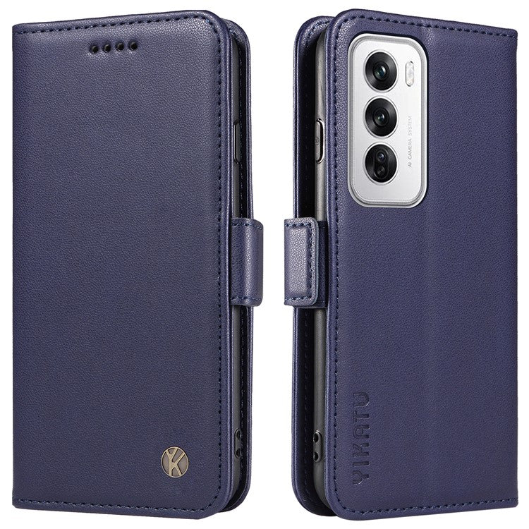 YIKATU YK-003 For Oppo Reno12 5G (Global) Case Magnetic Side Clasps Leather Wallet Phone Cover - Navy Blue