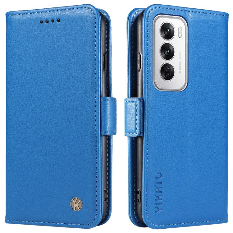 YIKATU YK-003 For Oppo Reno12 5G (Global) Case Magnetic Side Clasps Leather Wallet Phone Cover - Sky Blue