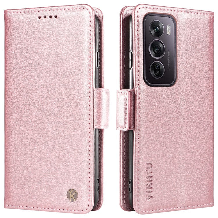 YIKATU YK-003 For Oppo Reno12 Pro 5G (Global) / (China) Case Side Clasps Anti-Drop Leather Phone Cover - Rose Gold