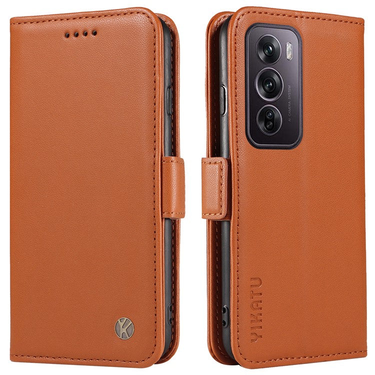 YIKATU YK-003 For Oppo Reno12 Pro 5G (Global) / (China) Case Side Clasps Anti-drop Leather Phone Cover - Brown