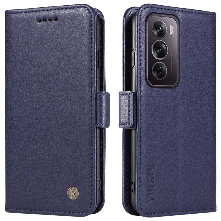 YIKATU YK-003 For Oppo Reno12 Pro 5G (Global) / (China) Case Side Clasps Anti-drop Leather Phone Cover - Navy Blue