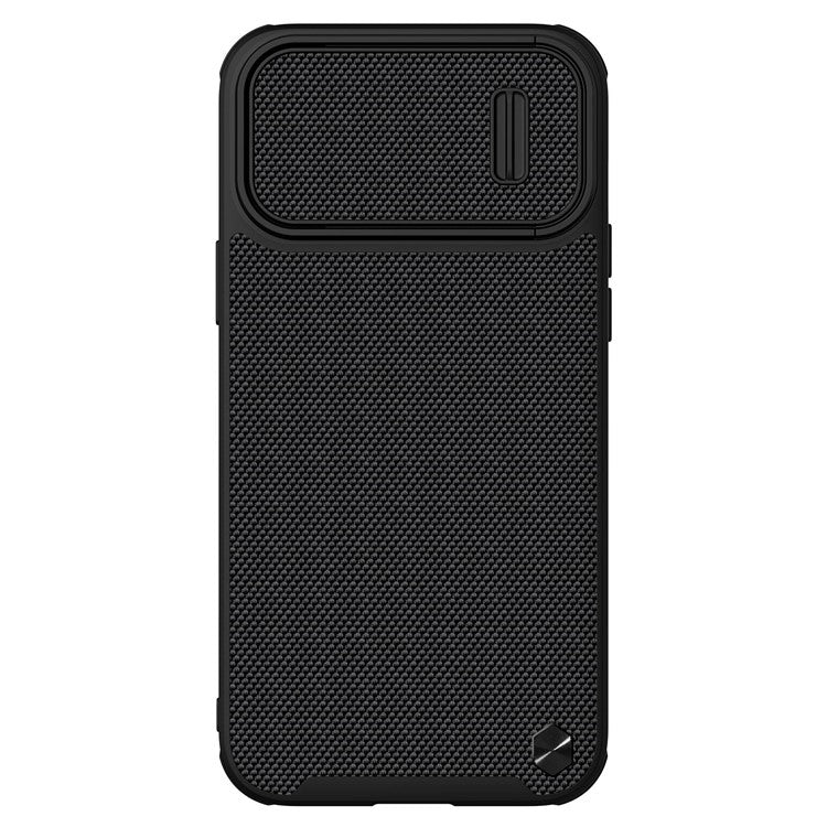 NILLKIN-Drop-proof-Phone-Case-for-iPhone-14-/-iPhone-13,-Nylon-Fiber-Textured-Hard-PC-+-Soft-TPU-Cover-with-Slide-Camera-Protection---Black