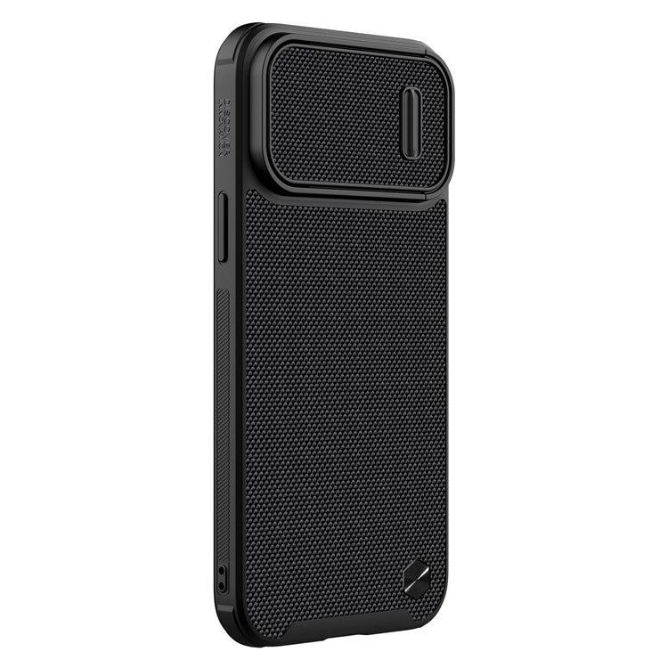 NILLKIN-Drop-proof-Phone-Case-for-iPhone-14-/-iPhone-13,-Nylon-Fiber-Textured-Hard-PC-+-Soft-TPU-Cover-with-Slide-Camera-Protection---Black