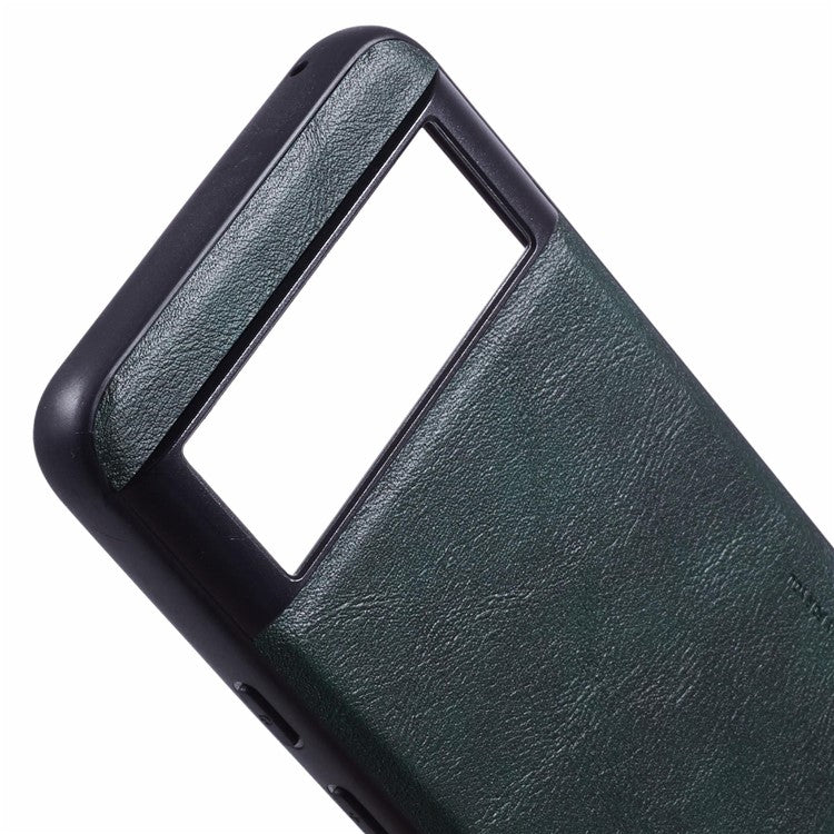 X-LEVEL Bojue-3 Series For Google Pixel 8a Case PU Leather Coated PC+TPU Anti-Scratch Cover - Midnight Green