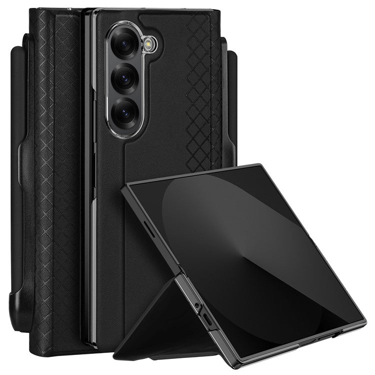 DUX DUCIS Bril Series for Samsung Galaxy Z Fold6 5G Case Leather+PC Stand Phone Cover with Pen Slot - Black