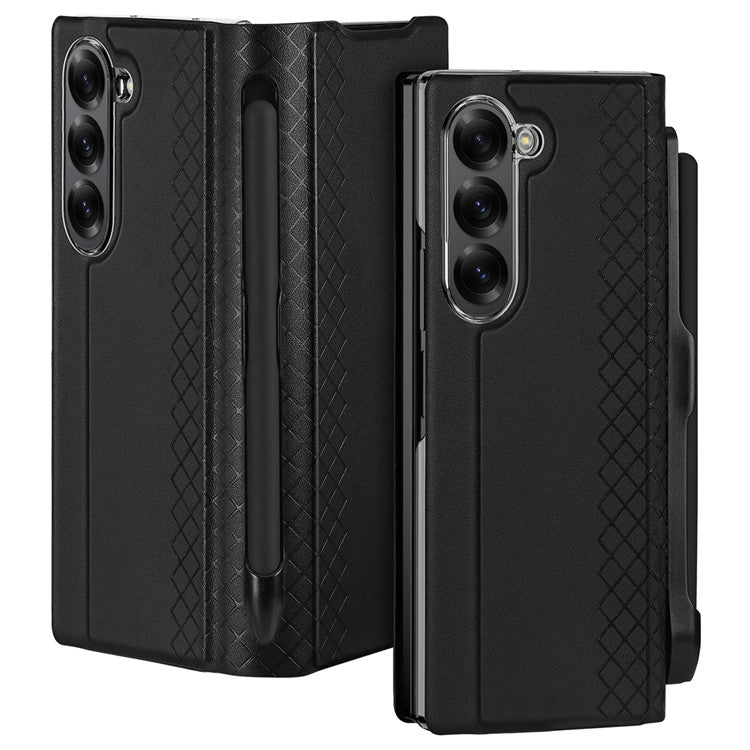 DUX DUCIS Bril Series for Samsung Galaxy Z Fold6 5G Case Leather+PC Stand Phone Cover with Pen Slot - Black