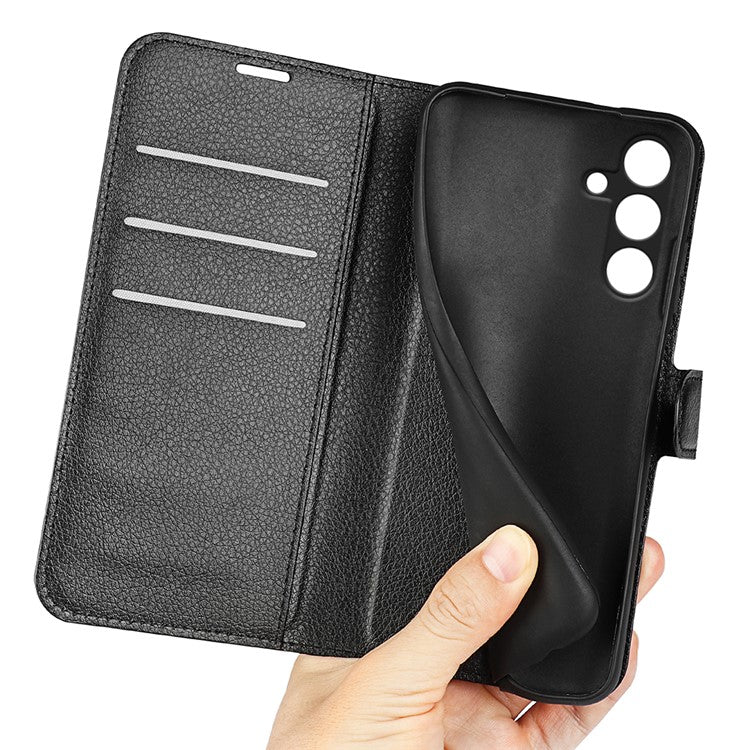 For Samsung Galaxy S24 FE Wallet Phone Case Litchi Texture Anti-Drop Leather Folio Flip Cover - Black