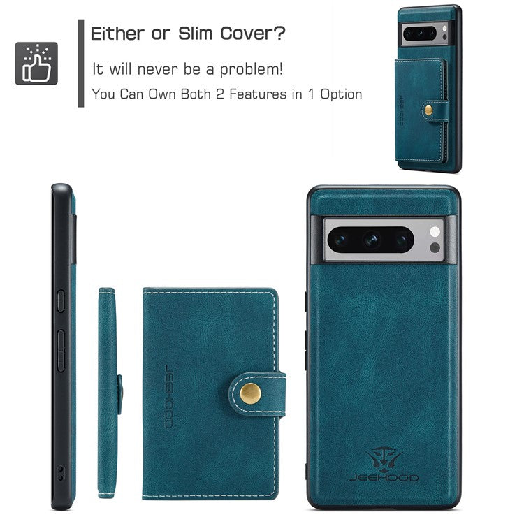 JEEHOOD J01 For Google Pixel 8 Pro Case PU Leather Card Bag Detachable 2-in-1 Back Cover - Blue