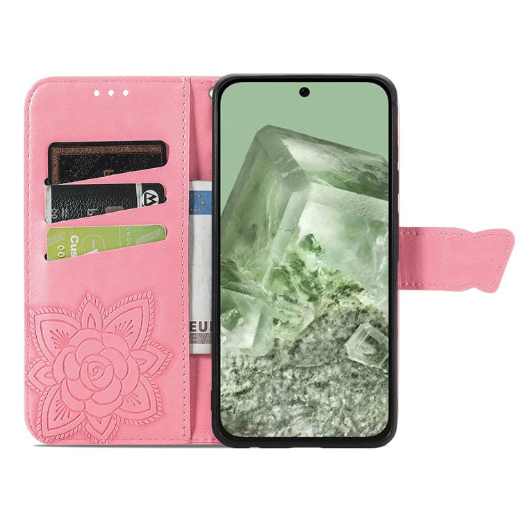 For Google Pixel 8a Case Butterfly Leather Wallet Stand Phone Cover - Pink