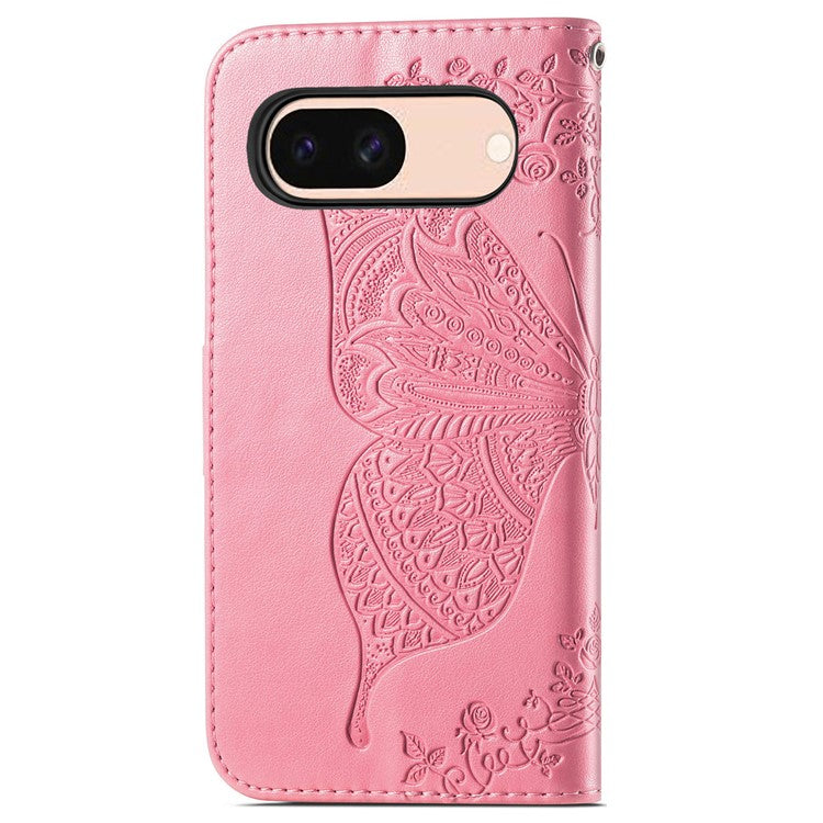 For Google Pixel 8a Case Butterfly Leather Wallet Stand Phone Cover - Pink