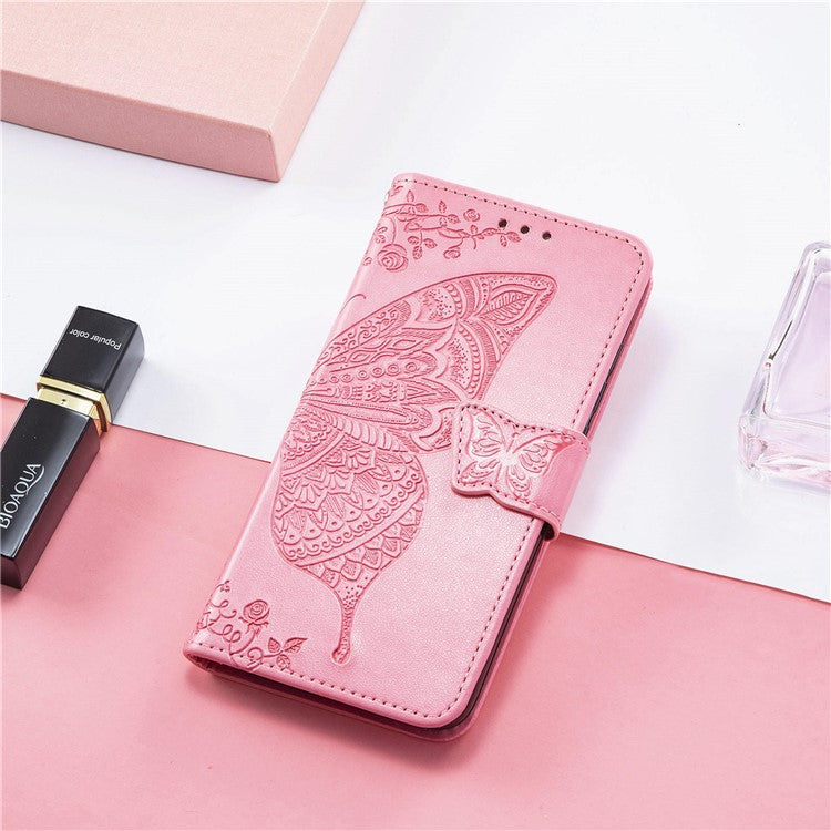 For Google Pixel 8a Case Butterfly Leather Wallet Stand Phone Cover - Pink