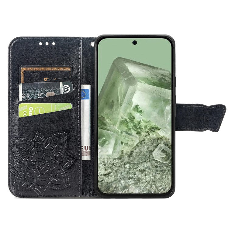 For Google Pixel 8a Case Butterfly Leather Wallet Stand Phone Cover - Black