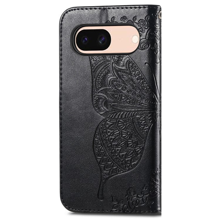 For Google Pixel 8a Case Butterfly Leather Wallet Stand Phone Cover - Black