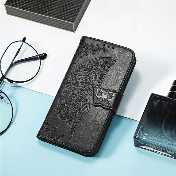 For Google Pixel 8a Case Butterfly Leather Wallet Stand Phone Cover - Black