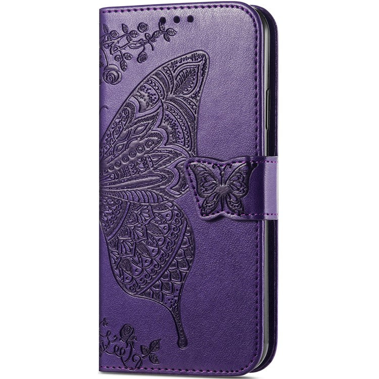 For Google Pixel 8a Case Butterfly Leather Wallet Stand Phone Cover - Dark Purple