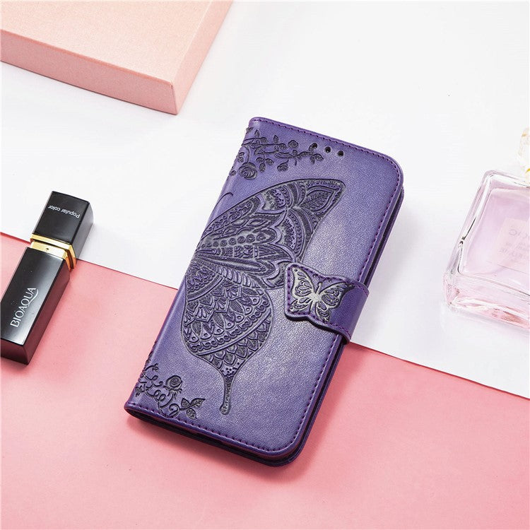 For Google Pixel 8a Case Butterfly Leather Wallet Stand Phone Cover - Dark Purple