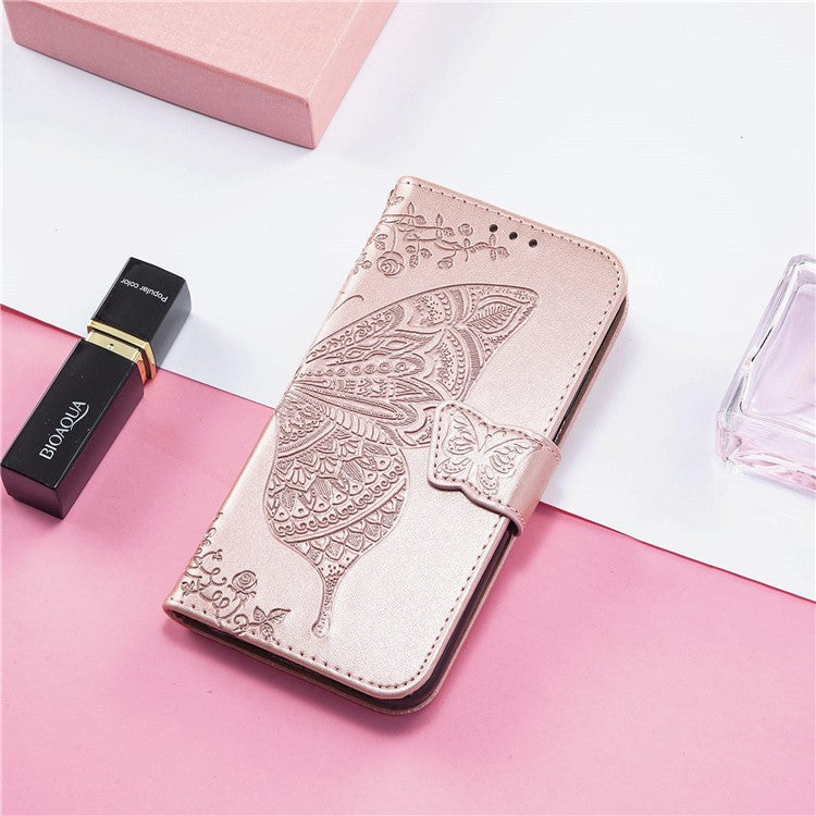 For Google Pixel 8a Case Butterfly Leather Wallet Stand Phone Cover - Rose Gold