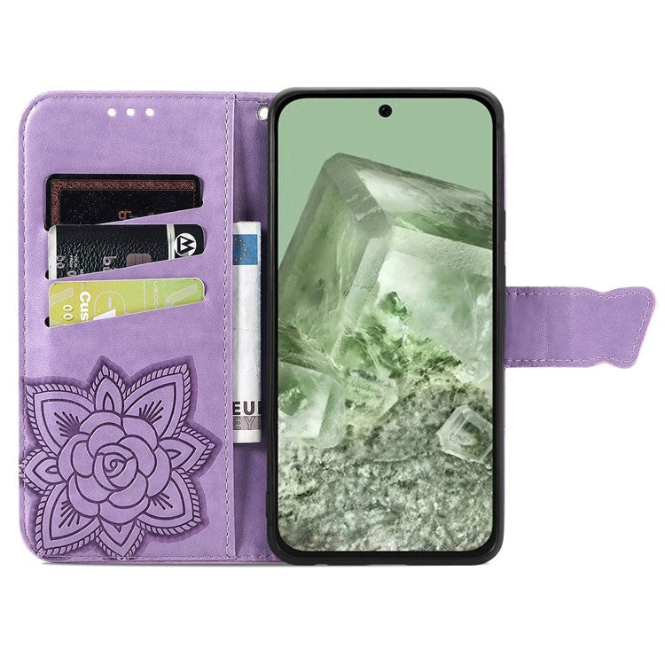 For Google Pixel 8a Case Butterfly Leather Wallet Stand Phone Cover - Light Purple