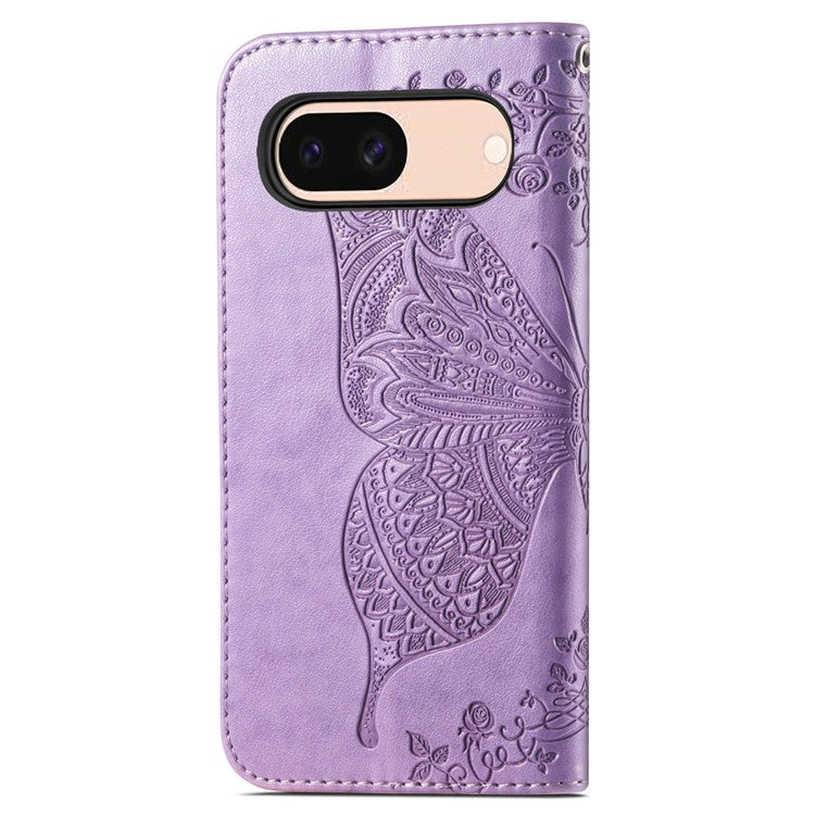 For Google Pixel 8a Case Butterfly Leather Wallet Stand Phone Cover - Light Purple